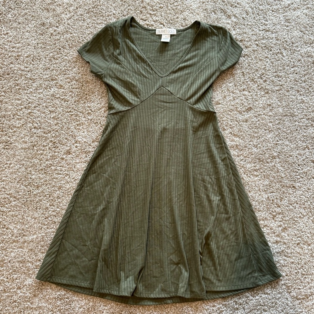 Olive Green Ribbed Dress